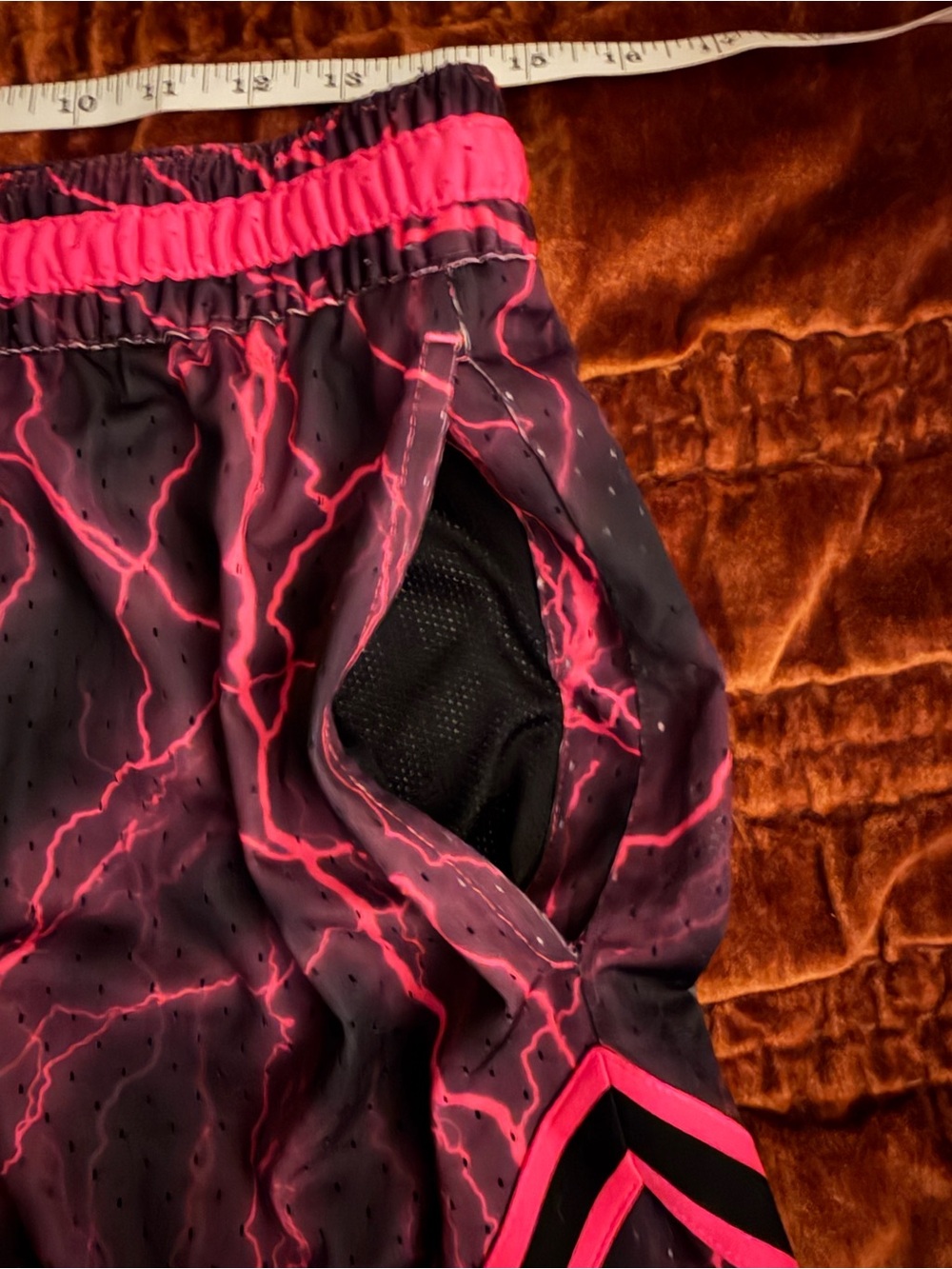 Nike Jordan Black and Hot Pink Lightning Print Athletic Shorts - Picture 3 of 5